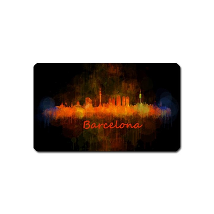 Barcelona City Dark Watercolor Skyline Magnet (Name Card)