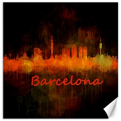 Barcelona City Dark Watercolor Skyline Canvas 12  X 12   by hqphoto