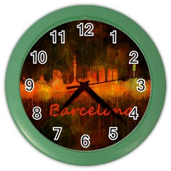 Barcelona City Dark Watercolor Skyline Color Wall Clocks