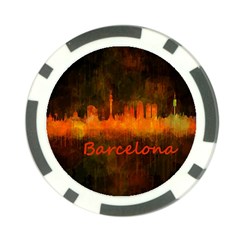 Barcelona City Dark Watercolor Skyline Poker Chip Card Guards