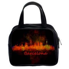 Barcelona City Dark Watercolor Skyline Classic Handbags (2 Sides) by hqphoto