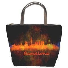 Barcelona City Dark Watercolor Skyline Bucket Bags by hqphoto