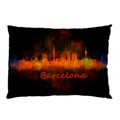 Barcelona City Dark Watercolor Skyline Pillow Cases by hqphoto