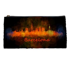 Barcelona City Dark Watercolor Skyline Pencil Cases by hqphoto