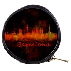 Barcelona City Dark Watercolor Skyline Mini Makeup Bags by hqphoto