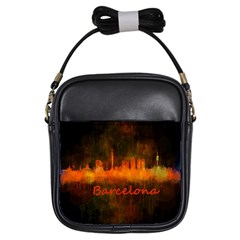 Barcelona City Dark Watercolor Skyline Girls Sling Bags