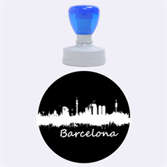 Barcelona City Dark Watercolor Skyline Rubber Round Stamps (large)