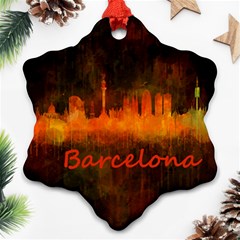 Barcelona City Dark Watercolor Skyline Snowflake Ornament (2-side) by hqphoto