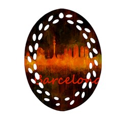 Barcelona City Dark Watercolor Skyline Ornament (oval Filigree) 