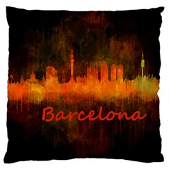 Barcelona City Dark Watercolor Skyline Large Cushion Cases (two Sides)  by hqphoto