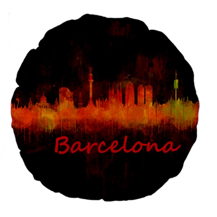 Barcelona City Dark Watercolor Skyline Large 18  Premium Round Cushions