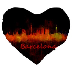 Barcelona City Dark Watercolor Skyline Large 19  Premium Heart Shape Cushions by hqphoto