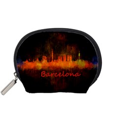 Barcelona City Dark Watercolor Skyline Accessory Pouches (small)  by hqphoto