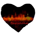 Barcelona City Dark Watercolor Skyline Large 19  Premium Flano Heart Shape Cushions Front