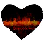 Barcelona City Dark Watercolor Skyline Large 19  Premium Flano Heart Shape Cushions Back