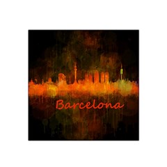 Barcelona City Dark Watercolor Skyline Satin Bandana Scarf by hqphoto