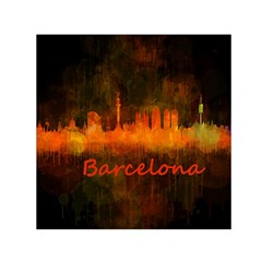 Barcelona City Dark Watercolor Skyline Small Satin Scarf (square)  by hqphoto