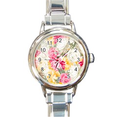 Colorful Floral Collage Round Italian Charm Watches by Dushan