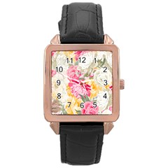 Colorful Floral Collage Rose Gold Watches by Dushan