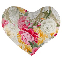 Colorful Floral Collage Large 19  Premium Flano Heart Shape Cushions by Dushan