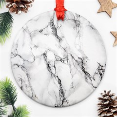 White Marble Stone Print Ornament (round)  by Dushan