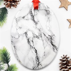 White Marble Stone Print Ornament (oval)  by Dushan