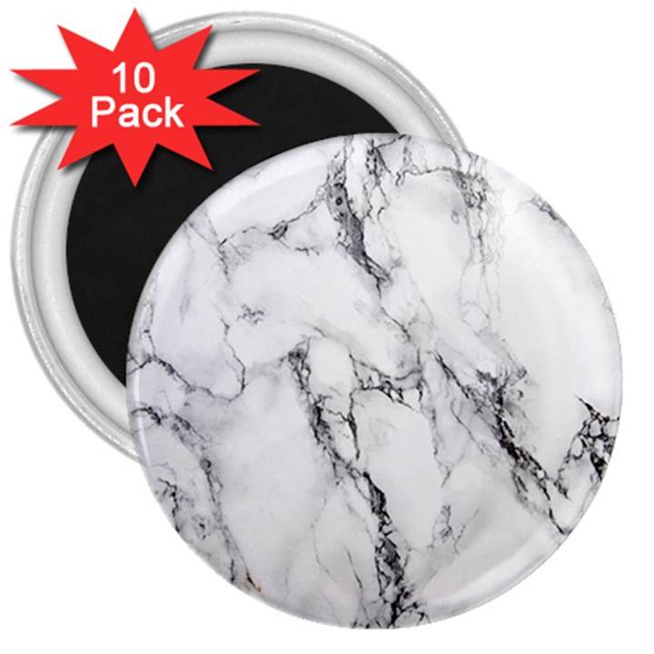 White Marble Stone Print 3  Magnets (10 pack) 