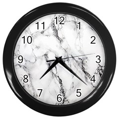 White Marble Stone Print Wall Clocks (black) by Dushan