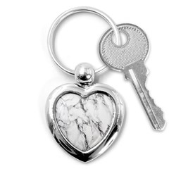 White Marble Stone Print Key Chains (heart)  by Dushan