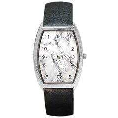 White Marble Stone Print Barrel Metal Watches by Dushan