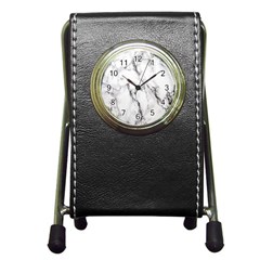 White Marble Stone Print Pen Holder Desk Clocks by Dushan