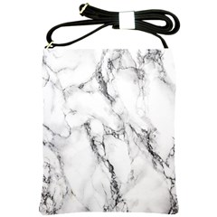 White Marble Stone Print Shoulder Sling Bags by Dushan