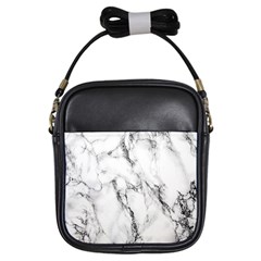 White Marble Stone Print Girls Sling Bags by Dushan