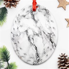 White Marble Stone Print Oval Filigree Ornament (2-side) 