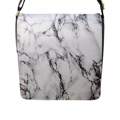 White Marble Stone Print Flap Messenger Bag (l)  by Dushan