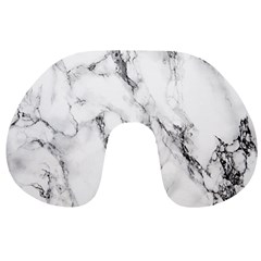 White Marble Stone Print Travel Neck Pillows by Dushan