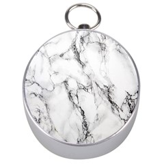 White Marble Stone Print Silver Compasses