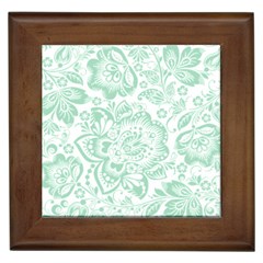 Mint Green And White Baroque Floral Pattern Framed Tiles by Dushan