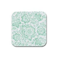 Mint Green And White Baroque Floral Pattern Rubber Square Coaster (4 Pack)  by Dushan