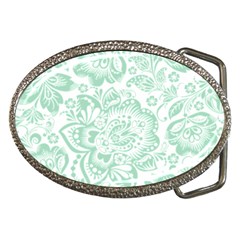 Mint Green And White Baroque Floral Pattern Belt Buckles