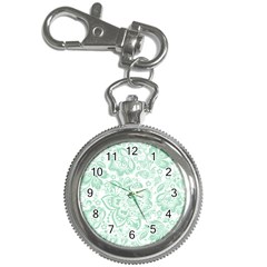 Mint Green And White Baroque Floral Pattern Key Chain Watches by Dushan