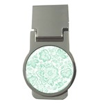 Mint green And White Baroque Floral Pattern Money Clips (Round)  Front