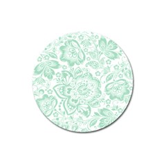 Mint Green And White Baroque Floral Pattern Magnet 3  (round) by Dushan