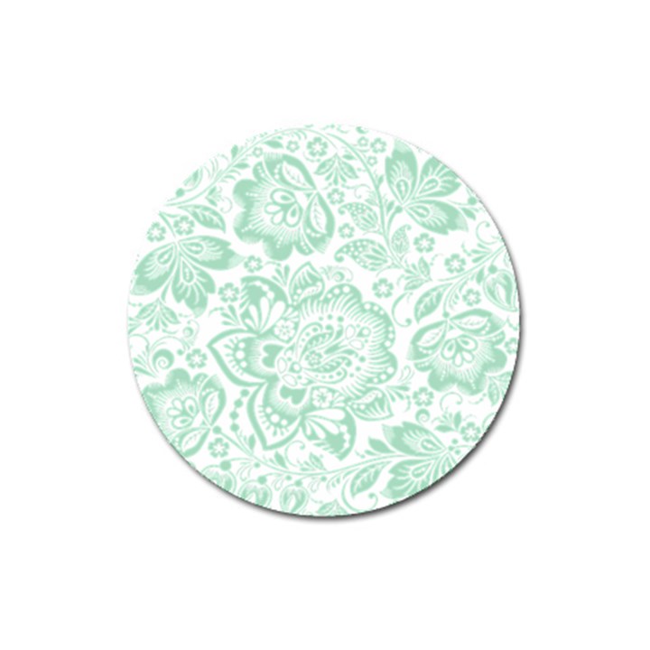 Mint green And White Baroque Floral Pattern Magnet 3  (Round)