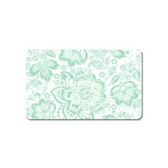 Mint Green And White Baroque Floral Pattern Magnet (name Card) by Dushan