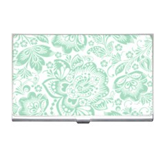 Mint Green And White Baroque Floral Pattern Business Card Holders by Dushan