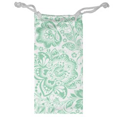 Mint Green And White Baroque Floral Pattern Jewelry Bags by Dushan