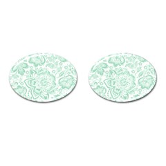 Mint Green And White Baroque Floral Pattern Cufflinks (oval) by Dushan