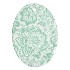 Mint Green And White Baroque Floral Pattern Oval Ornament (two Sides) by Dushan