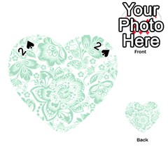 Mint Green And White Baroque Floral Pattern Playing Cards 54 (heart)  by Dushan